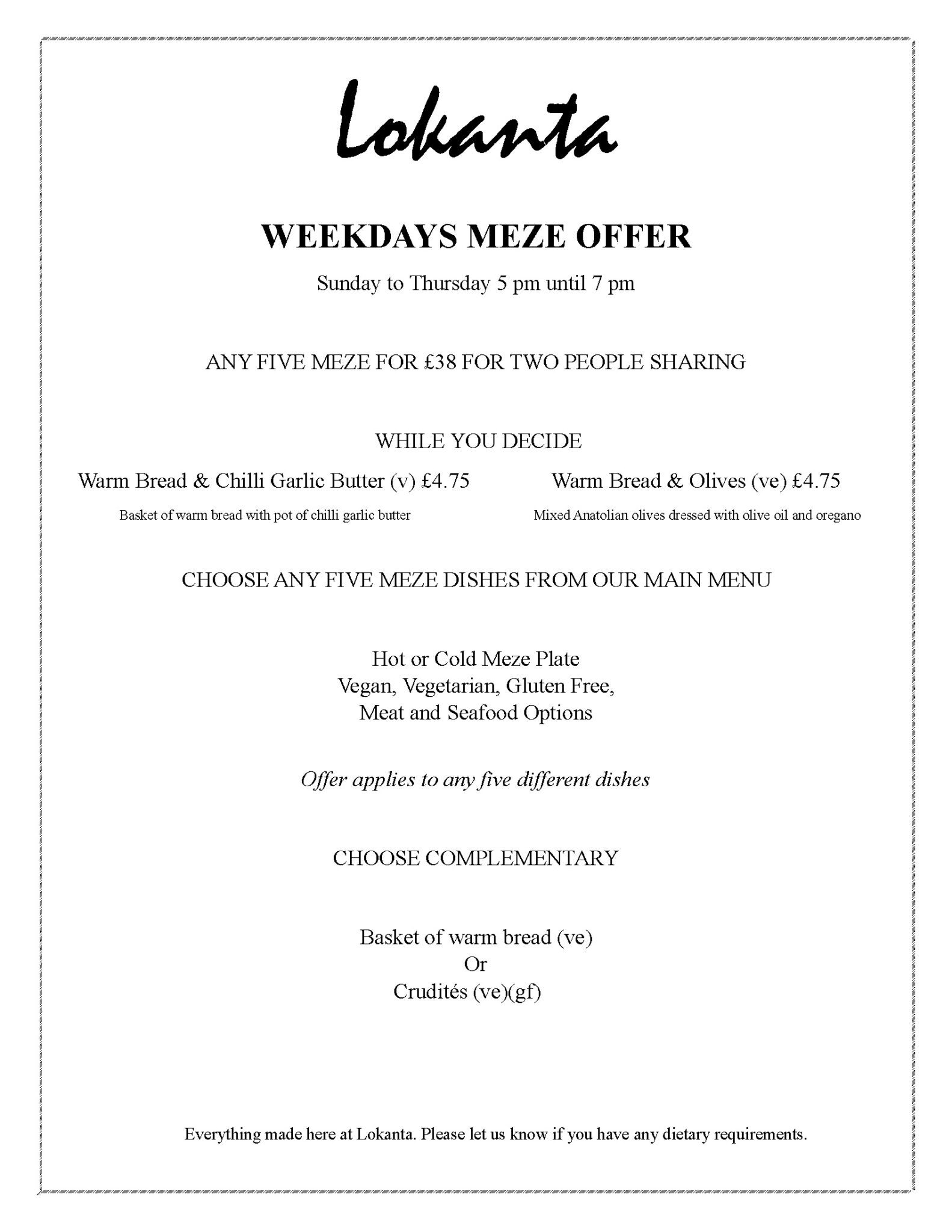 lokanta weekday meze menu